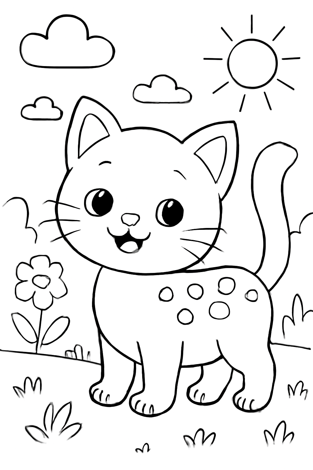 Free printable A little cat with dots on its back coloring page for kids
