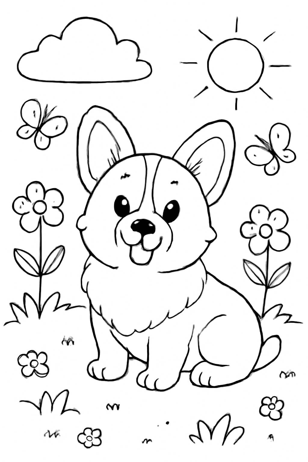 Free printable Cute corgi coloring page for kids