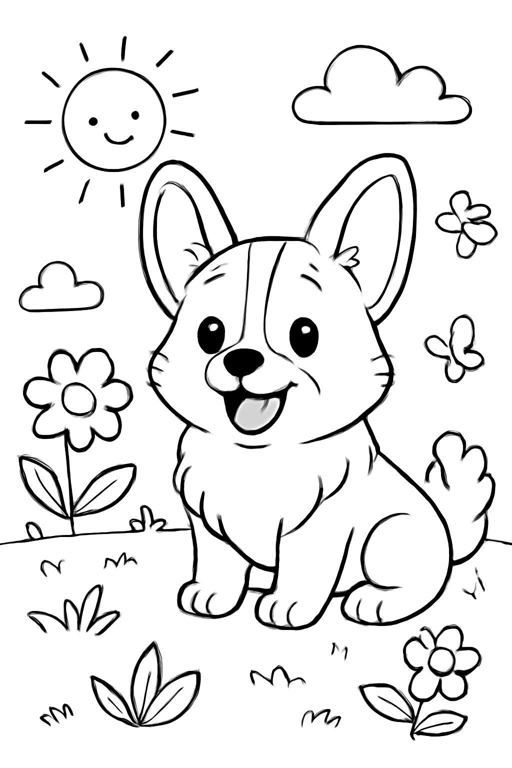 Free printable Cute corgi coloring page for kids
