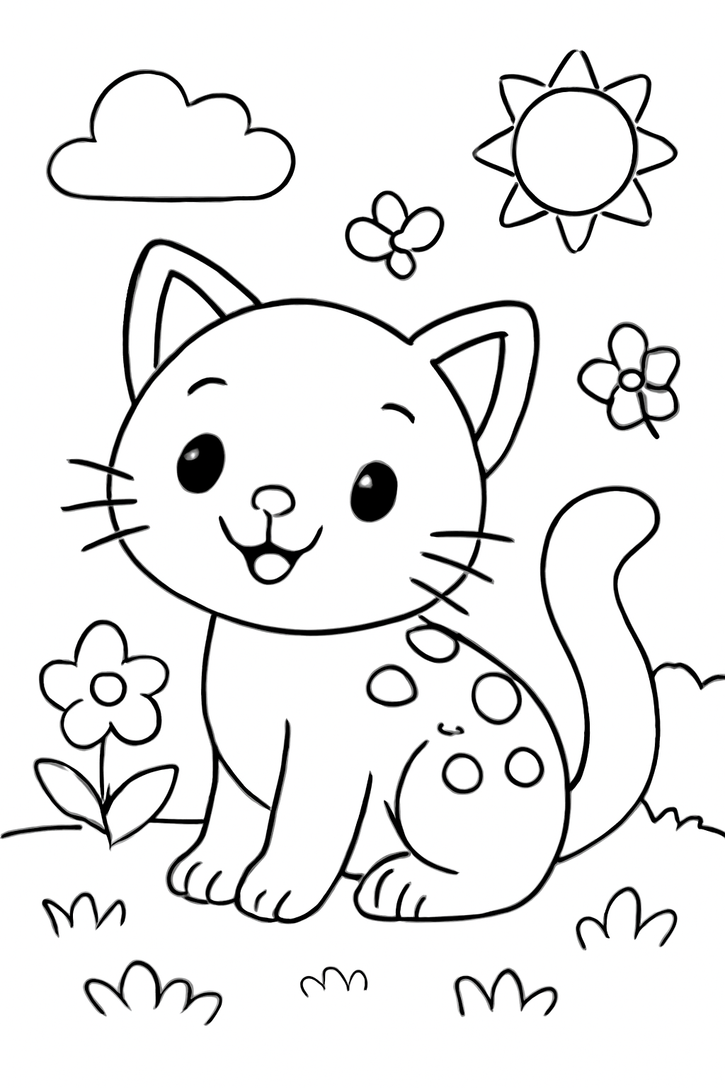 Free printable A little cat with dots on its back coloring page for kids