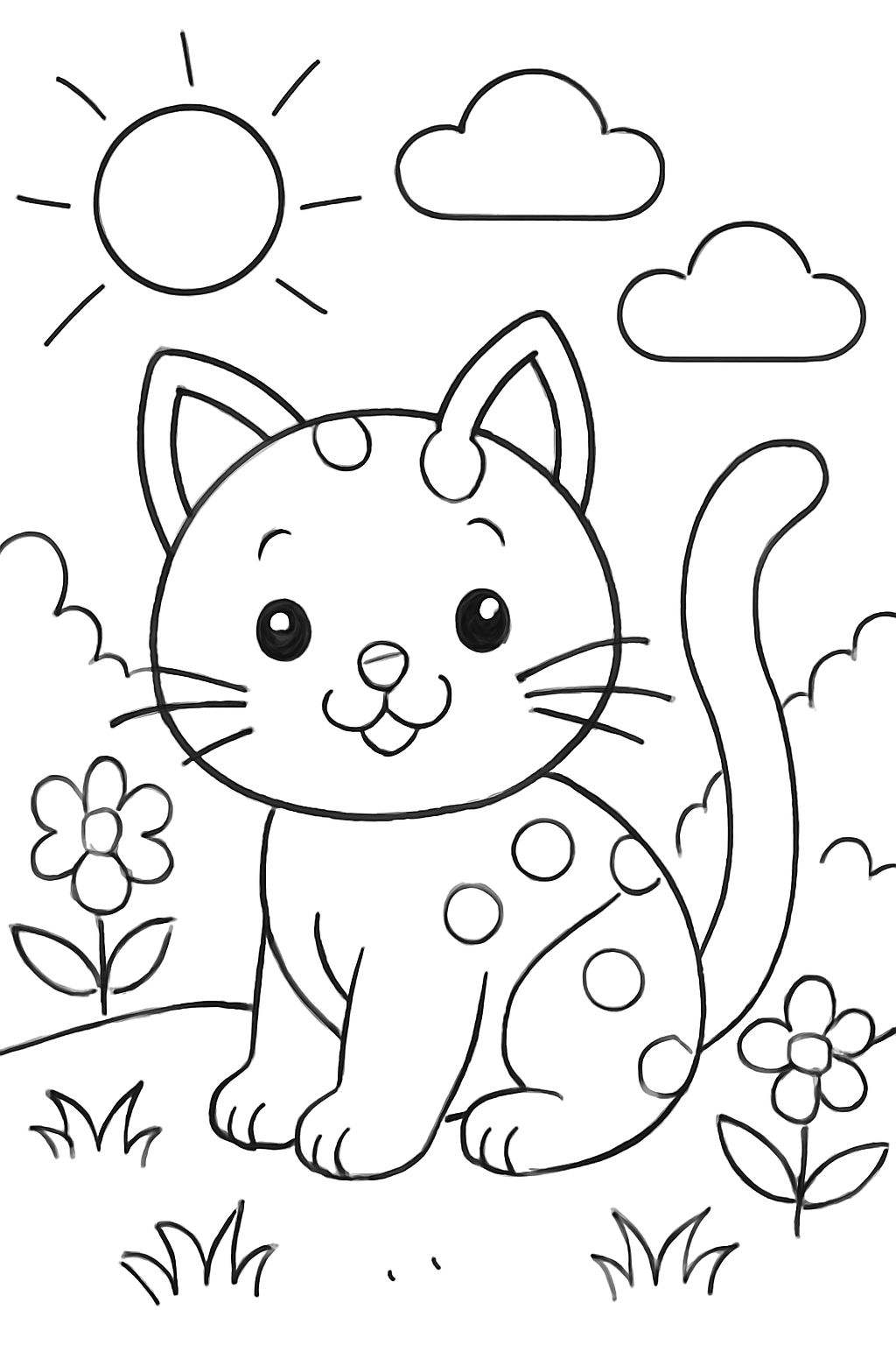 Free printable A little cat with dots on its back coloring page for kids