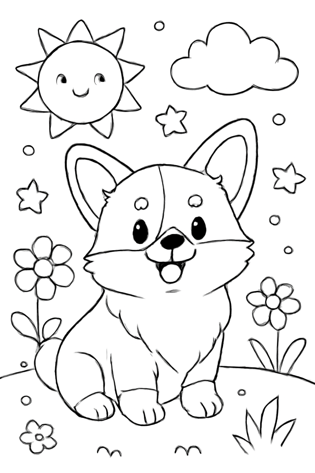 Free printable Cute corgi coloring page for kids
