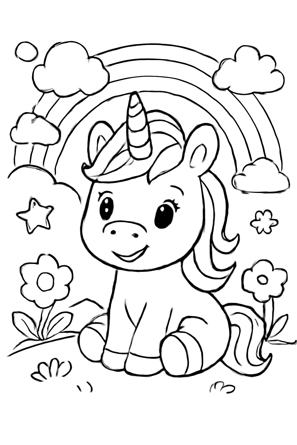 Free printable Cute baby unicorn coloring page for kids
