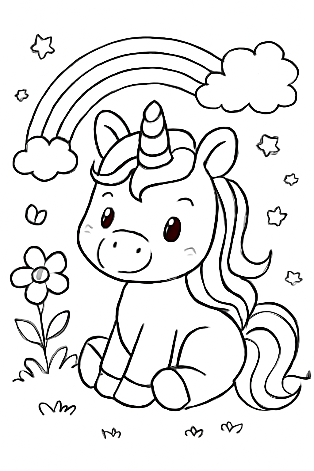 Free printable Cute baby unicorn coloring page for kids