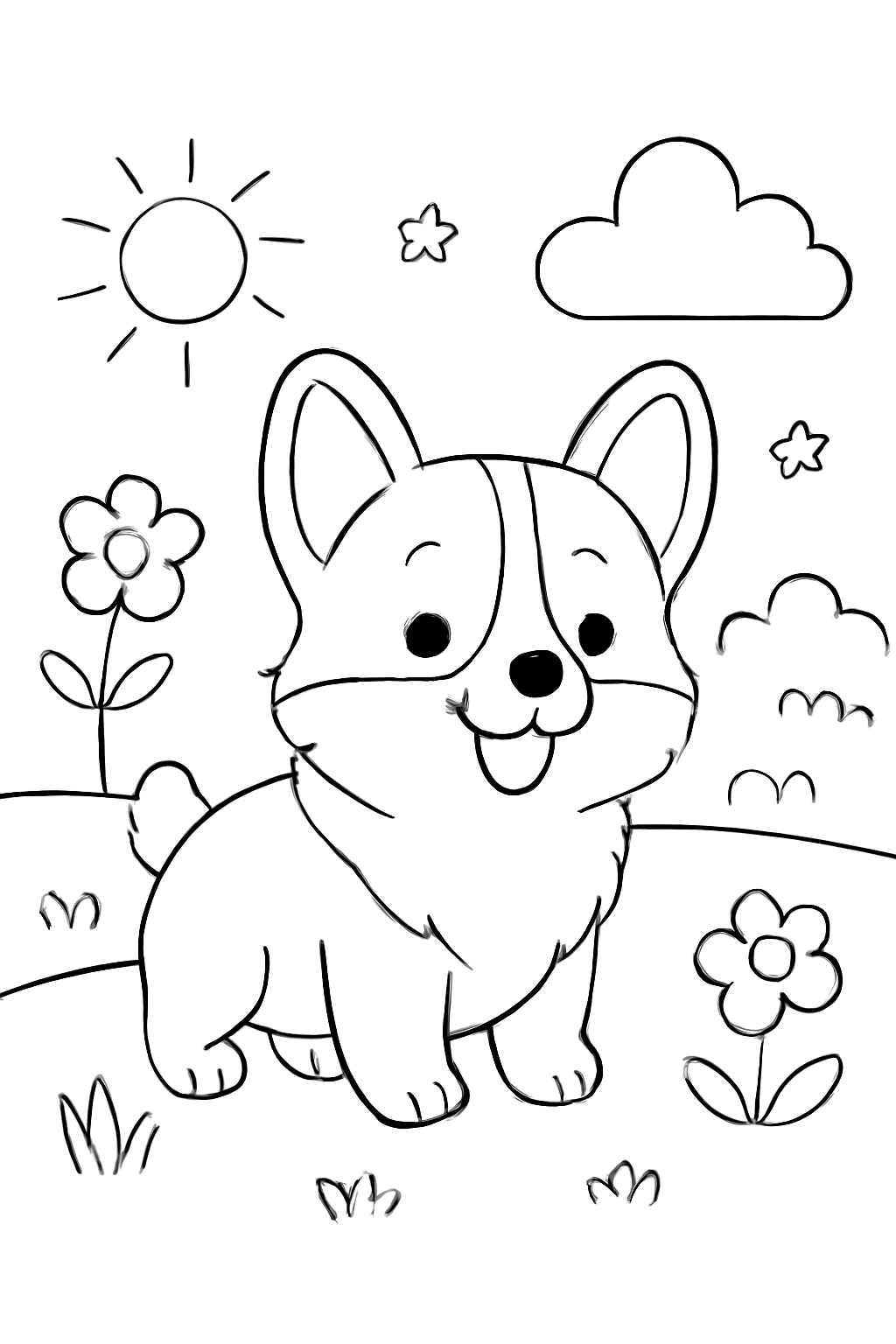 Free printable Small corgi coloring page for kids