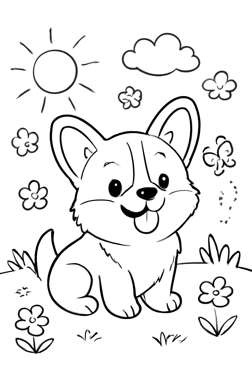 Free printable Small corgi coloring page for kids