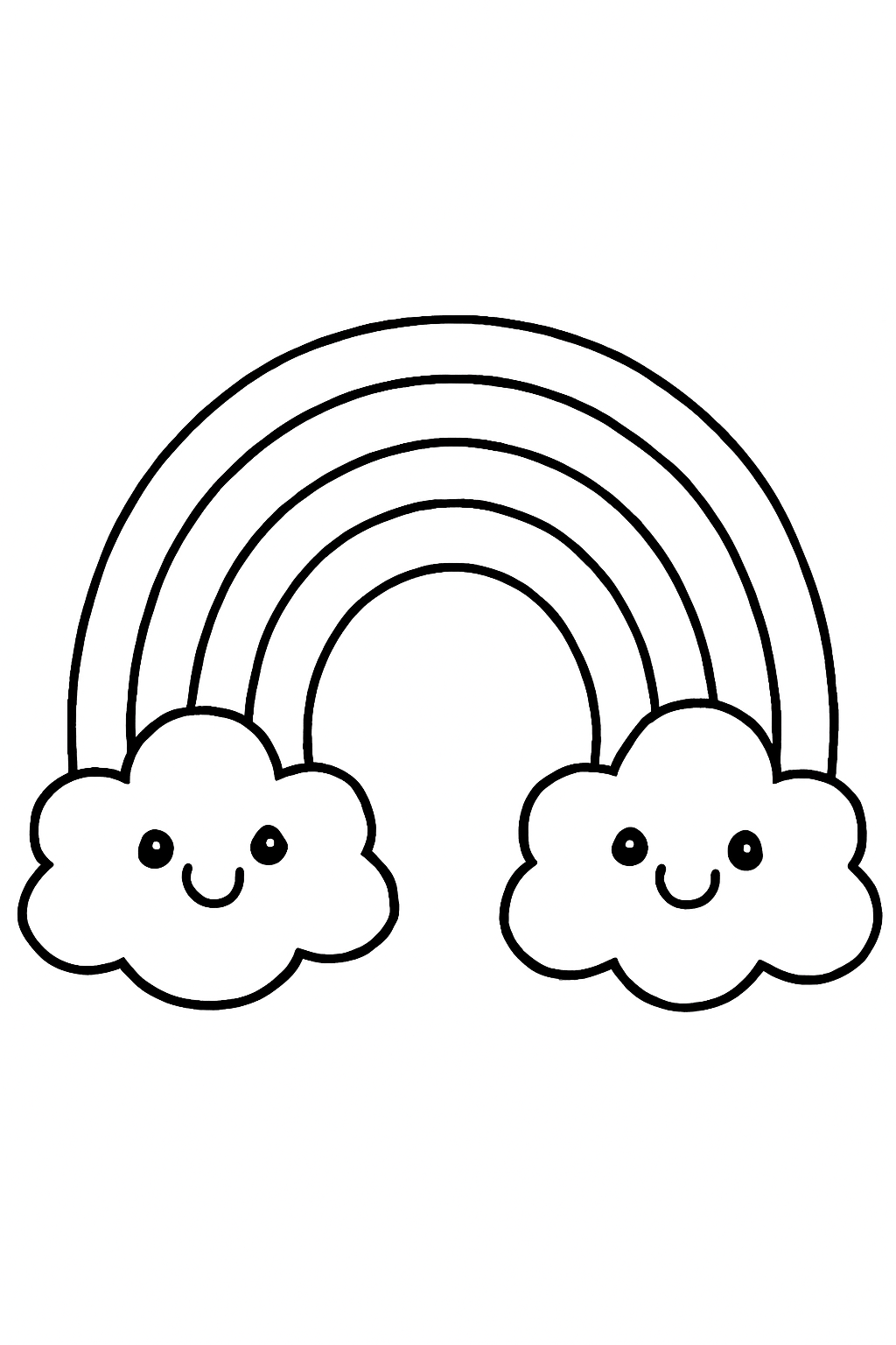 Free printable a rainbow with clouds coloring page for kids