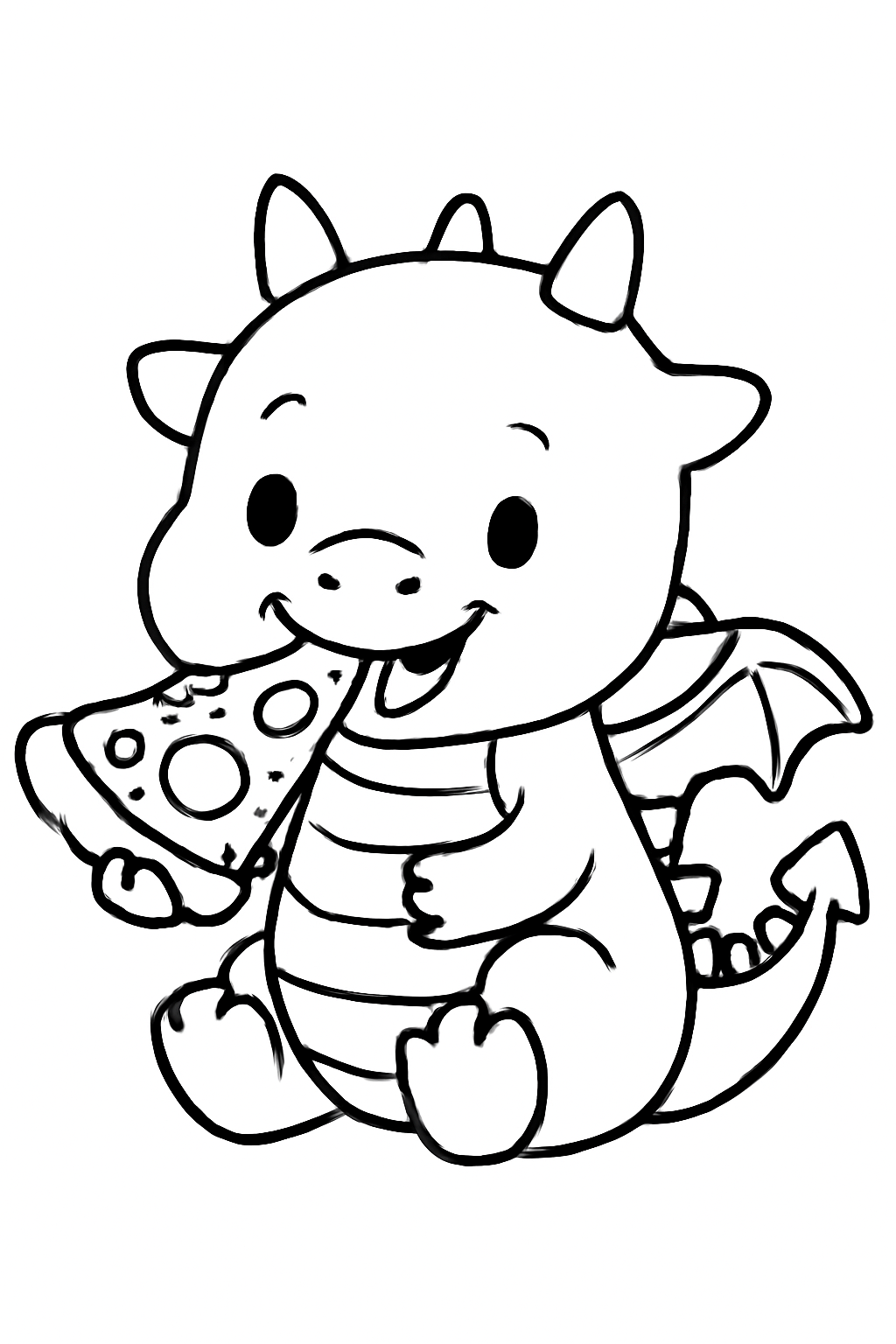 Free printable a dragon eating pizza coloring page for kids