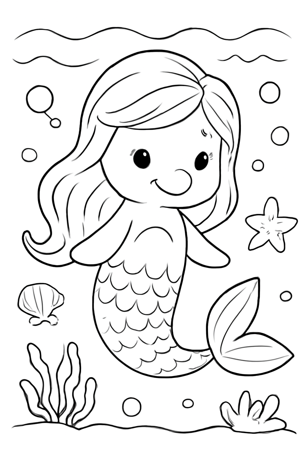 Free printable a cute dolphin with a mermaid tail and girly hair and no teeth coloring page for kids