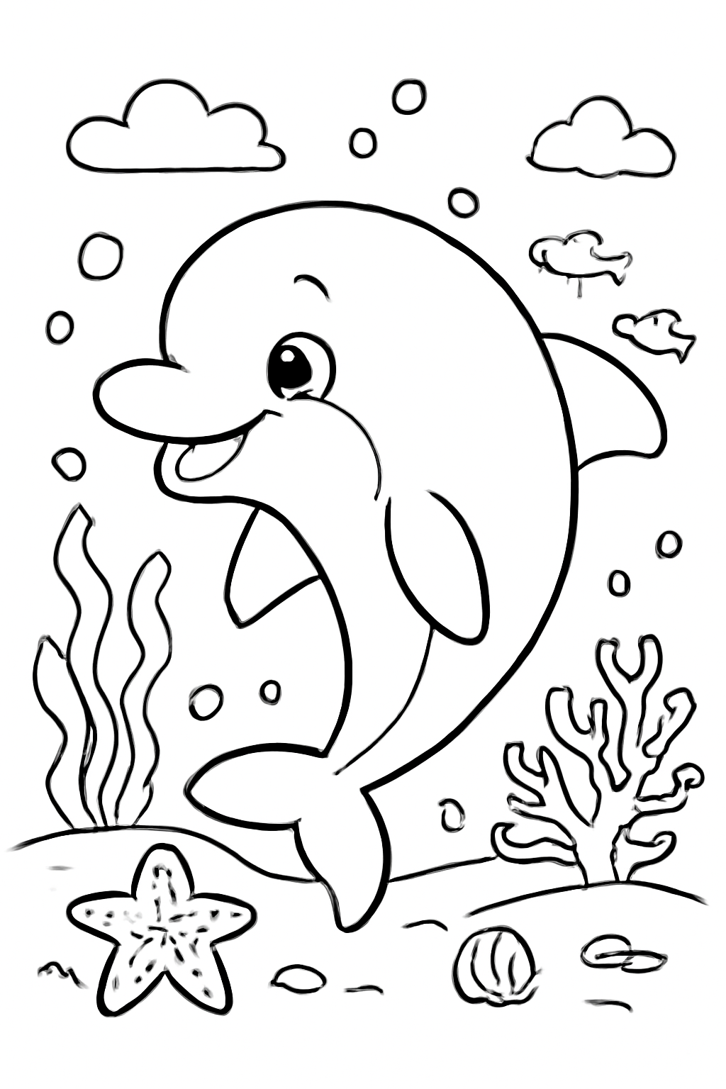 Free printable dolphin, cute coloring page for kids