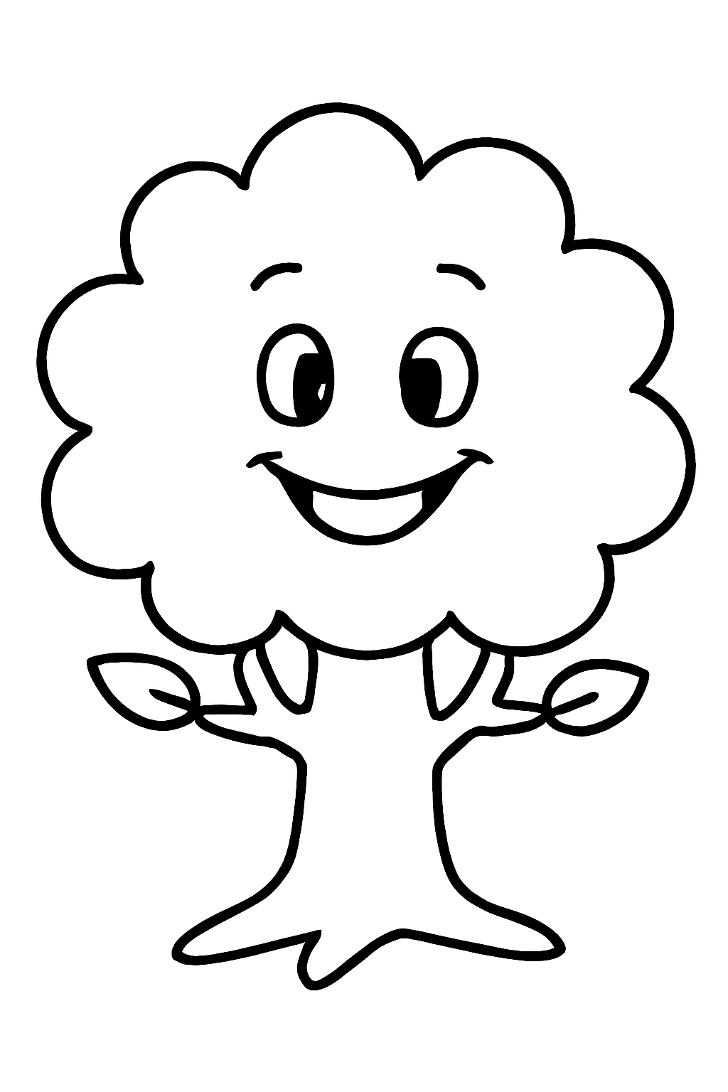 Free printable a friendly tree with a face coloring page for kids