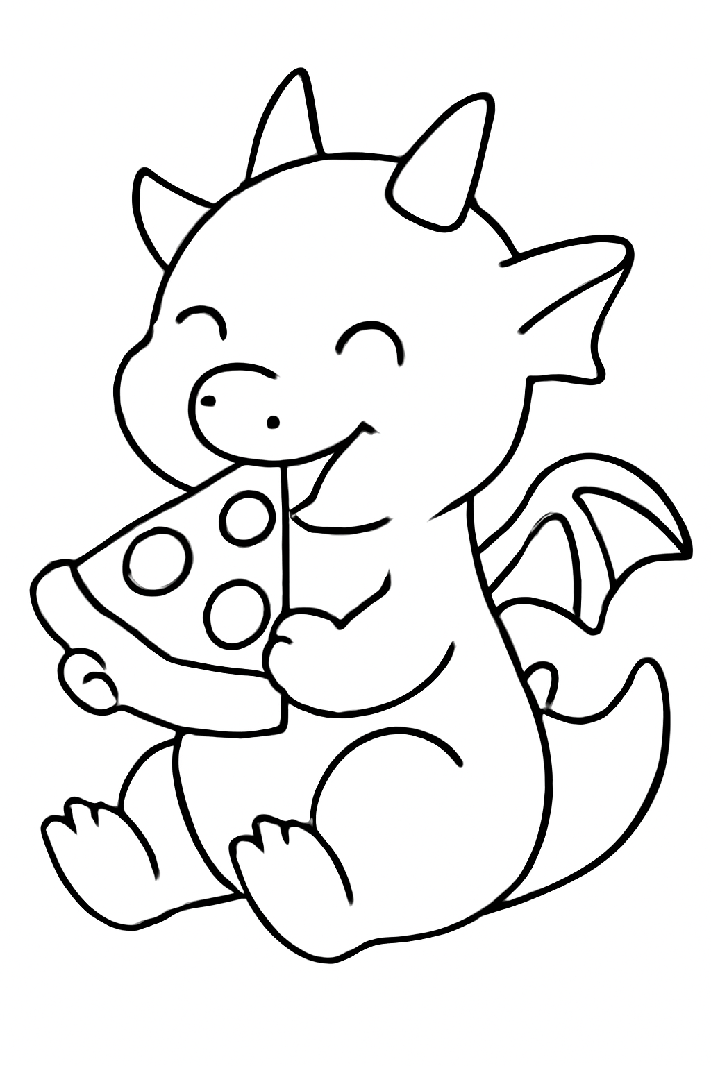 Free printable a dragon eating pizza coloring page for kids