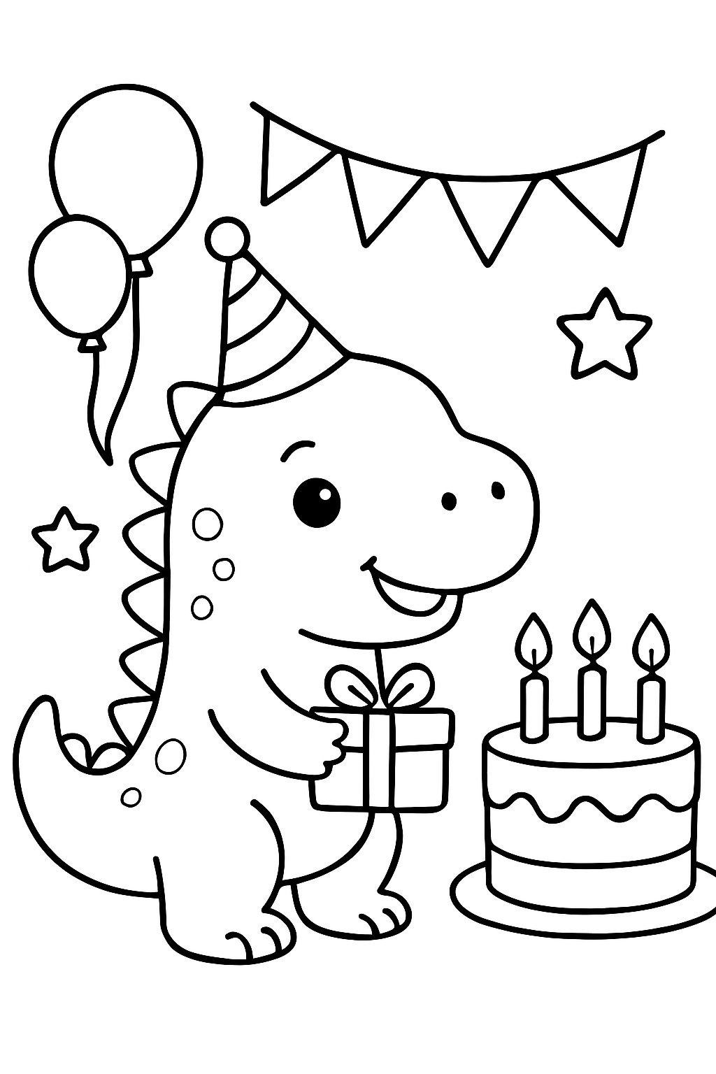 Free printable a dinosaur at a birthday party coloring page for kids