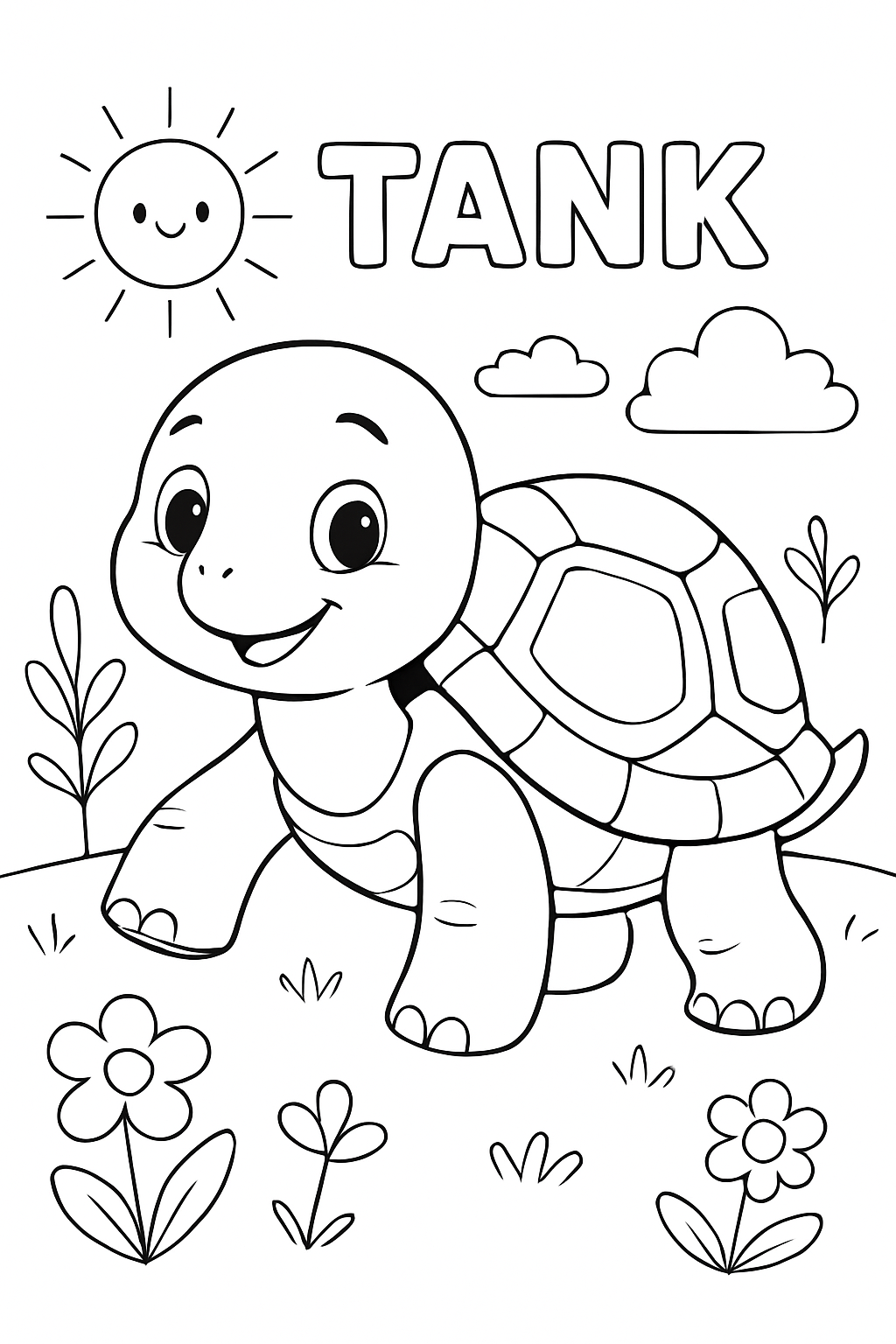 Free printable tank the turtle coloring page for kids