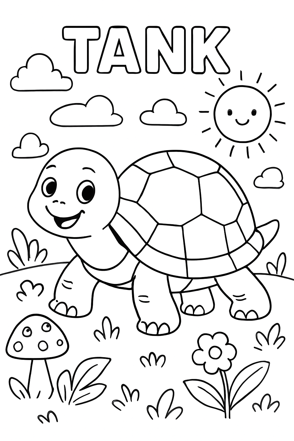 Free printable tank the turtle coloring page for kids