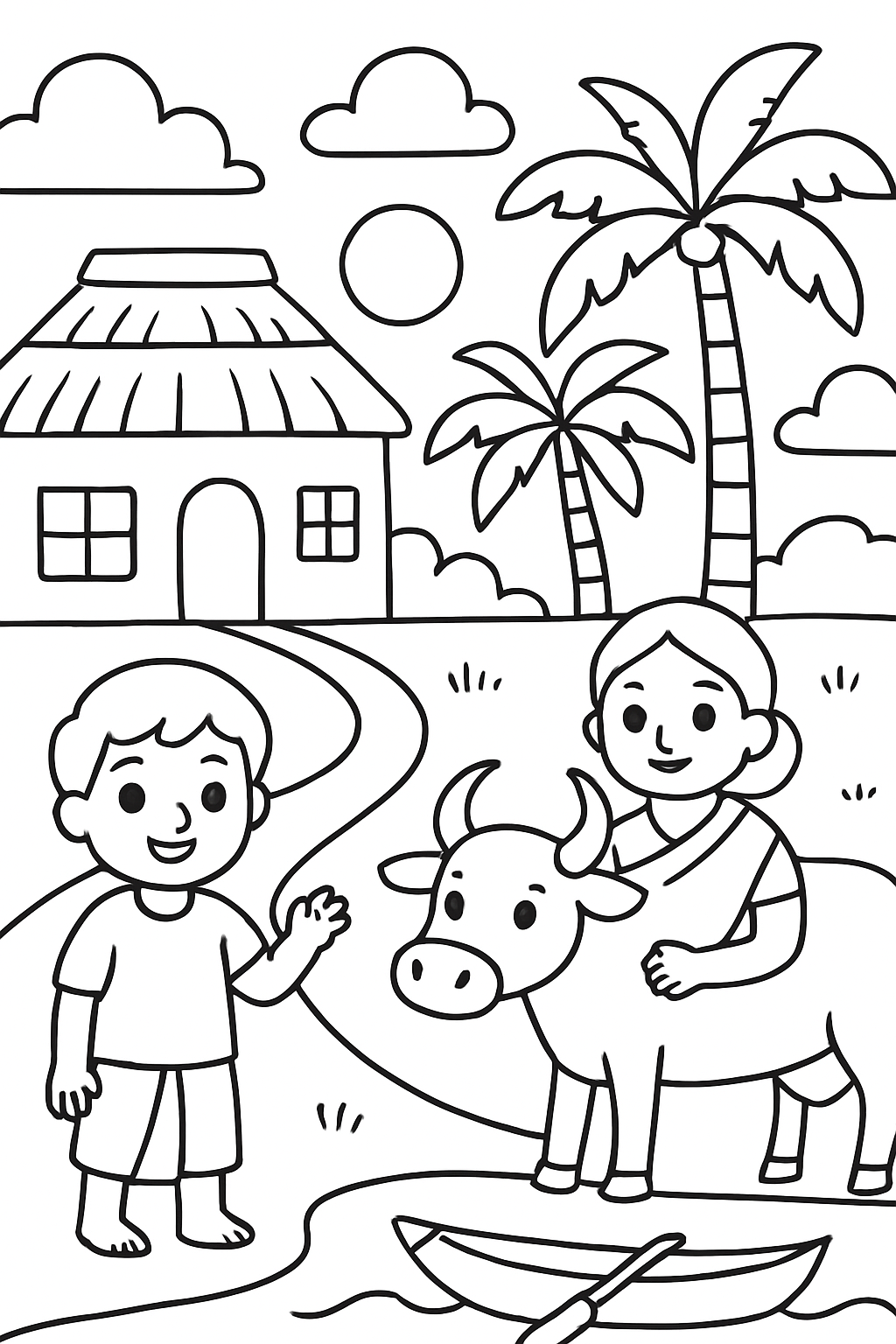 Free printable Kerala village coloring page for kids