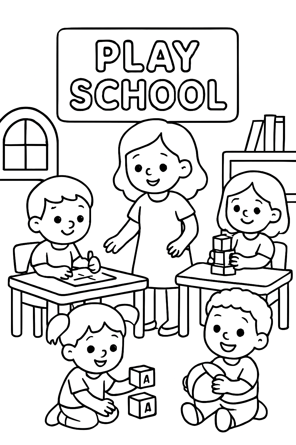 Free printable Play school coloring page for kids