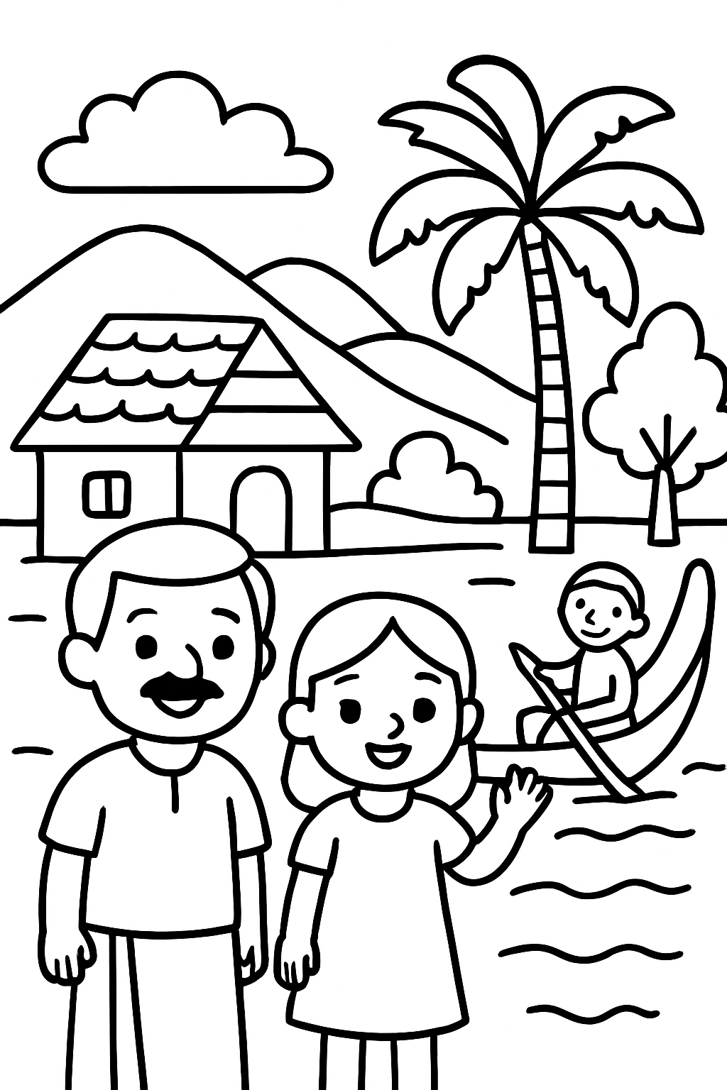 Free printable Kerala village coloring page for kids