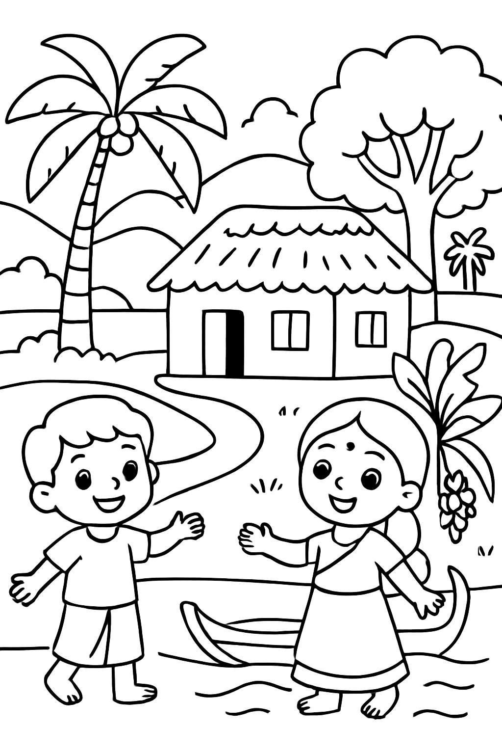Free printable Kerala village coloring page for kids