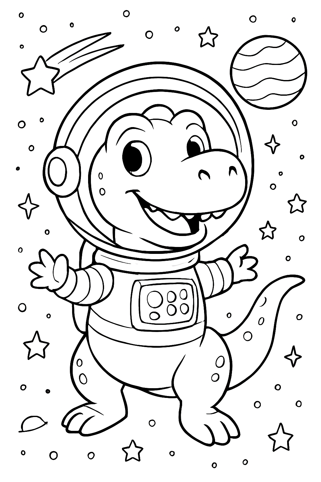 Free printable Dinosaur astronaut coloring page for kids