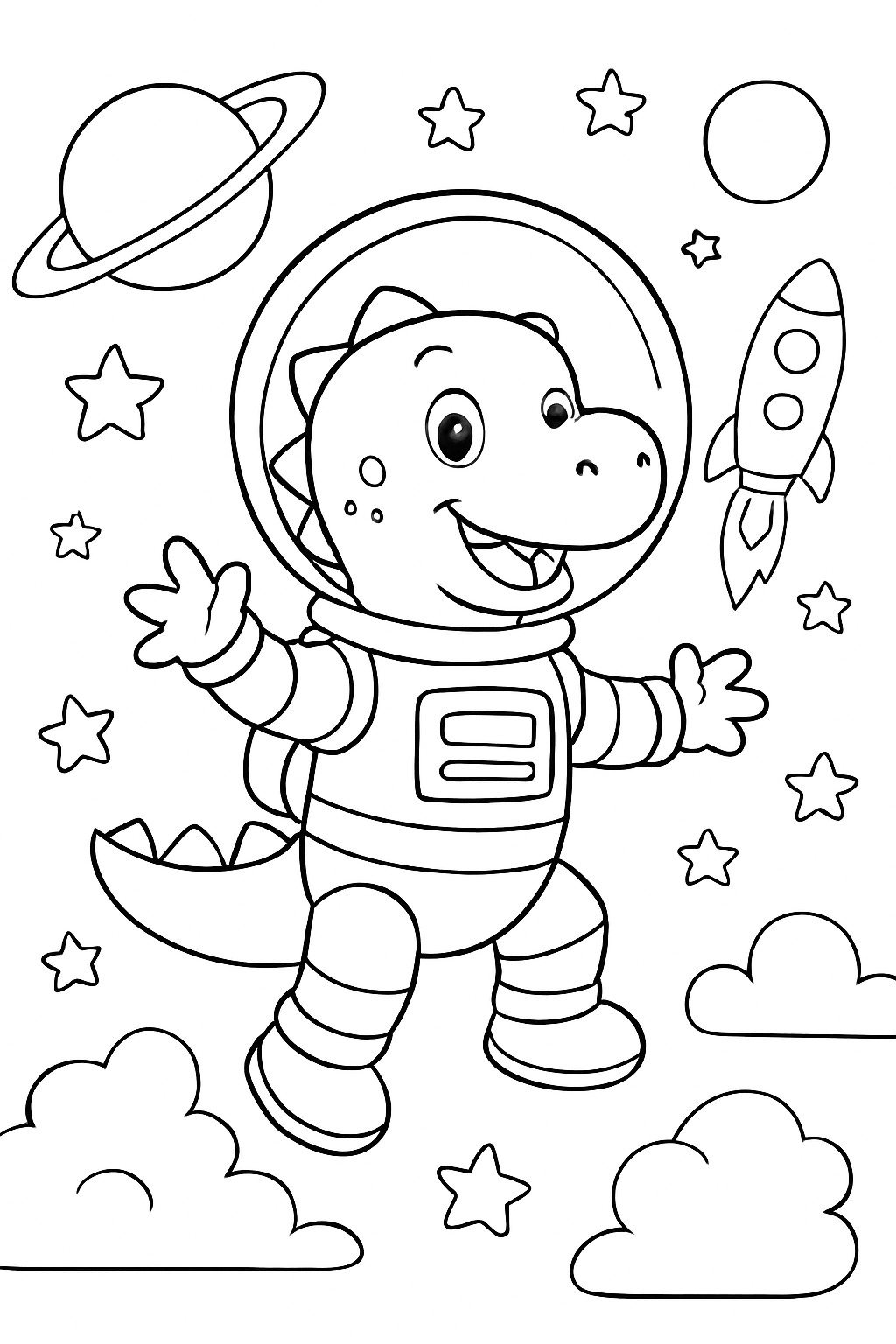 Free printable Dinosaur astronaut coloring page for kids