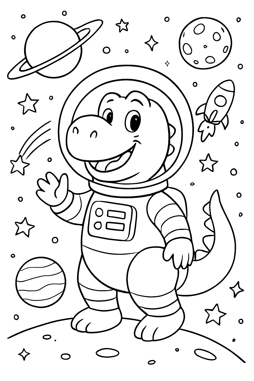 Free printable Dinosaur astronaut coloring page for kids