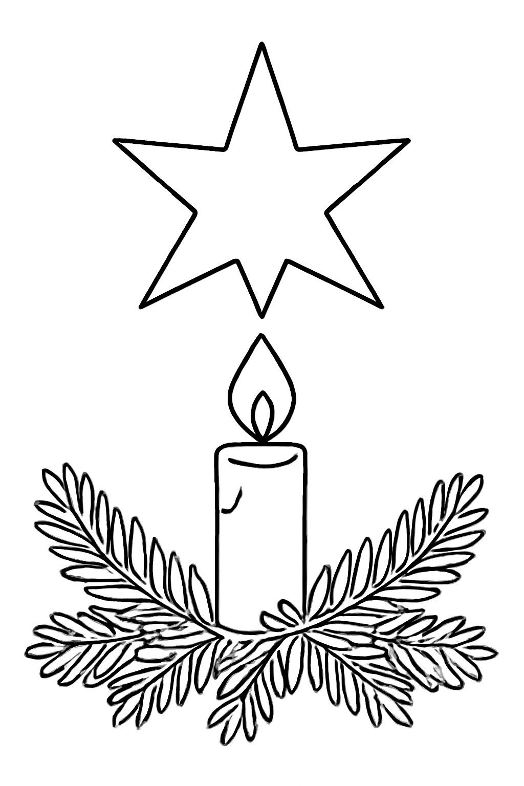 Free printable star and candle Advent banner with evergreen garland coloring page for kids