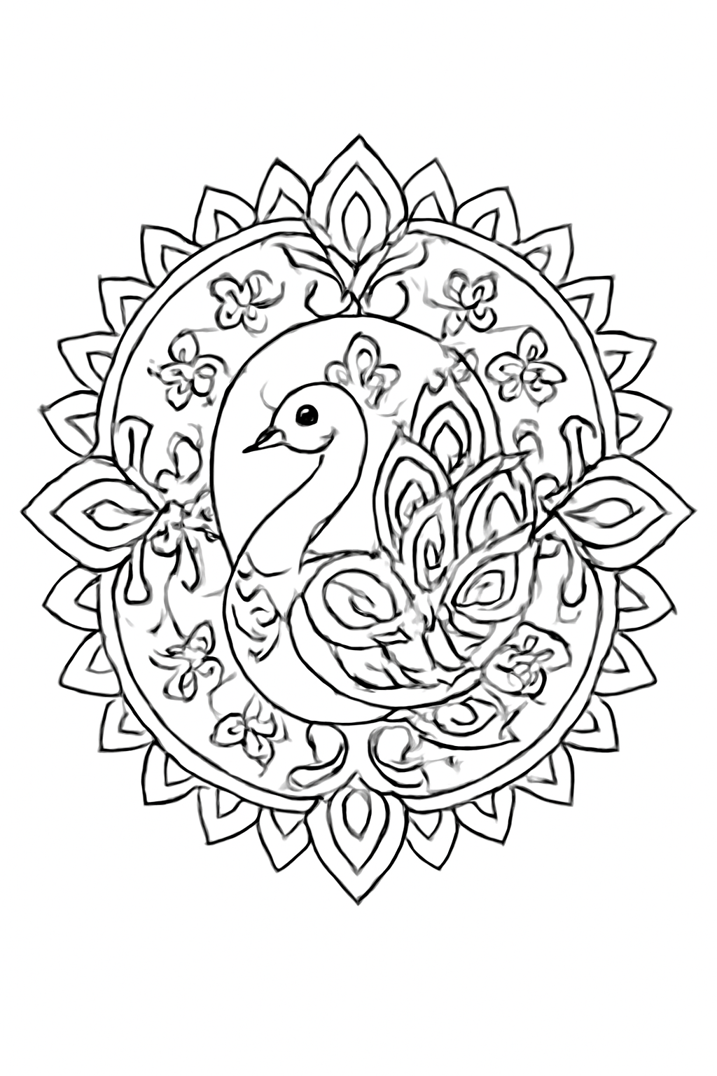 Free printable rangoli peacock design for Diwali coloring page for kids