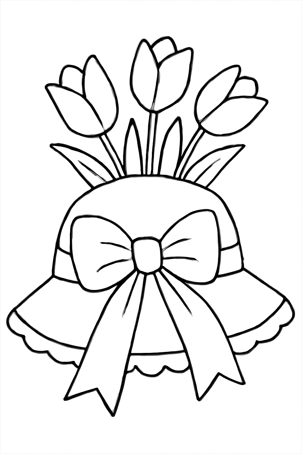 Free printable Easter bonnet decorated with ribbons and tulips coloring page for kids