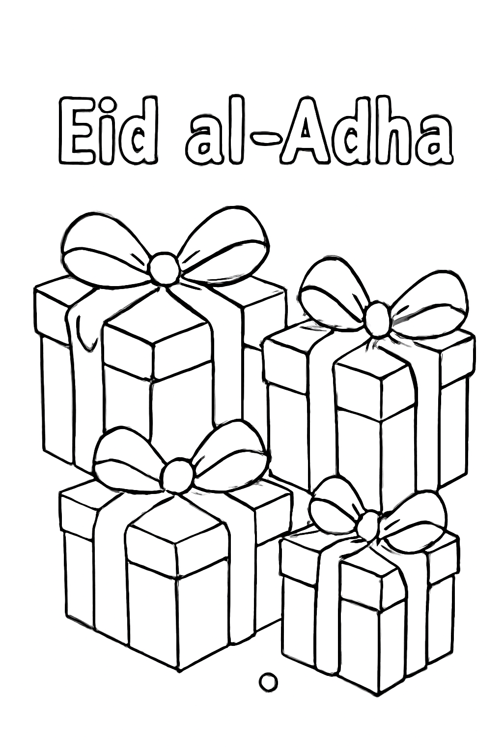 Free printable Eid al-Adha gift boxes tied with green ribbons coloring page for kids