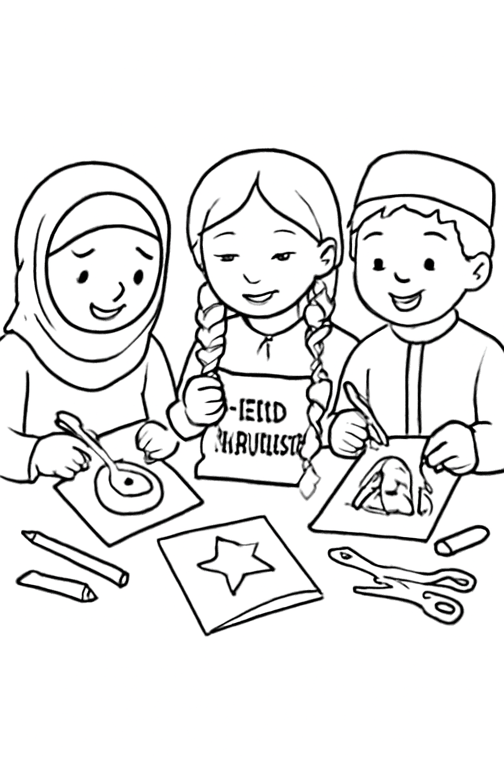 Free printable children decorating cards for Eid al-Fitr coloring page for kids