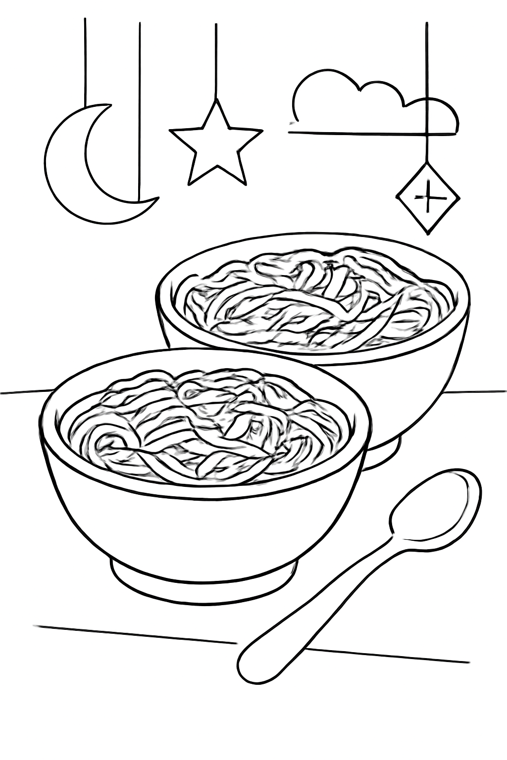 Free printable sweet vermicelli bowls for an Eid al-Fitr breakfast coloring page for kids