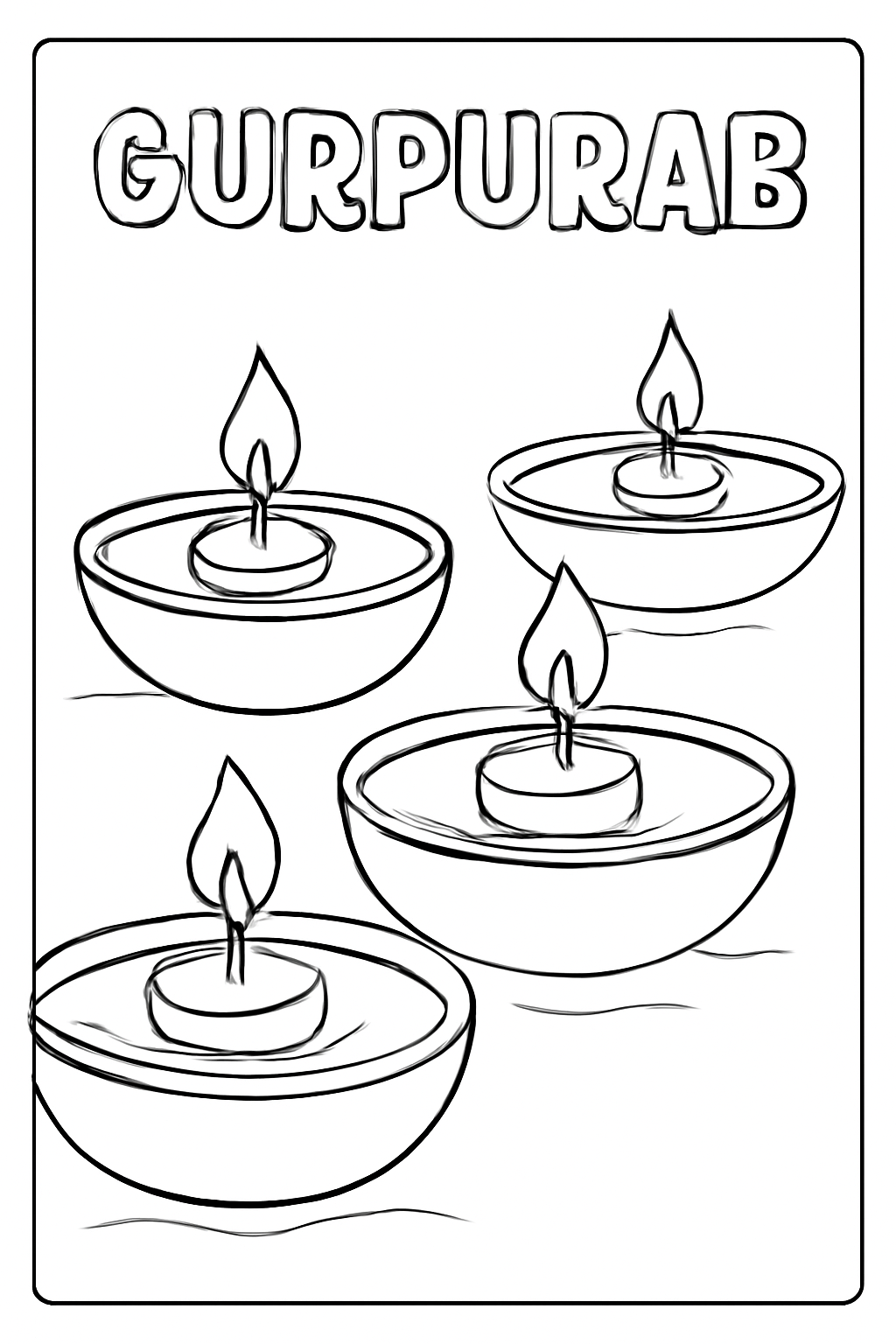 Free printable Gurpurab candles floating in bowls of water coloring page for kids
