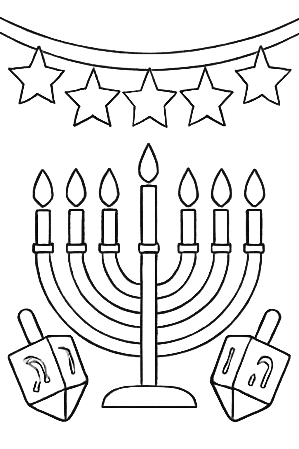 Free printable Hanukkah banner of stars candles and dreidels coloring page for kids