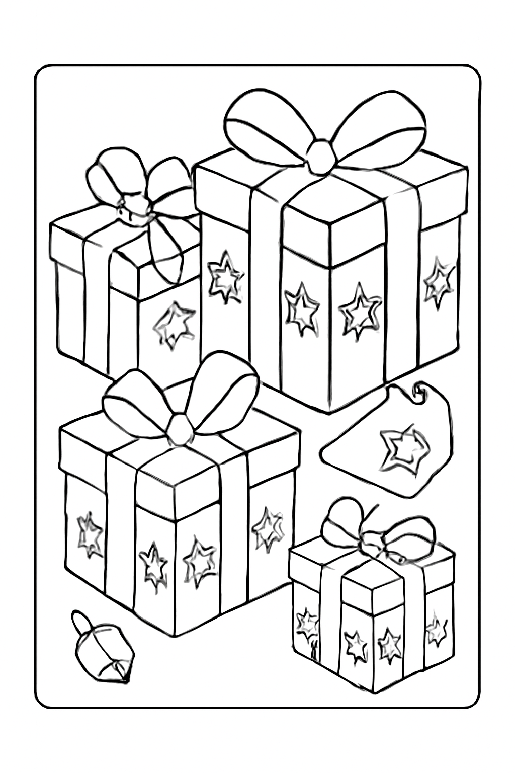 Free printable Hanukkah gift boxes wrapped with stars and ribbons coloring page for kids