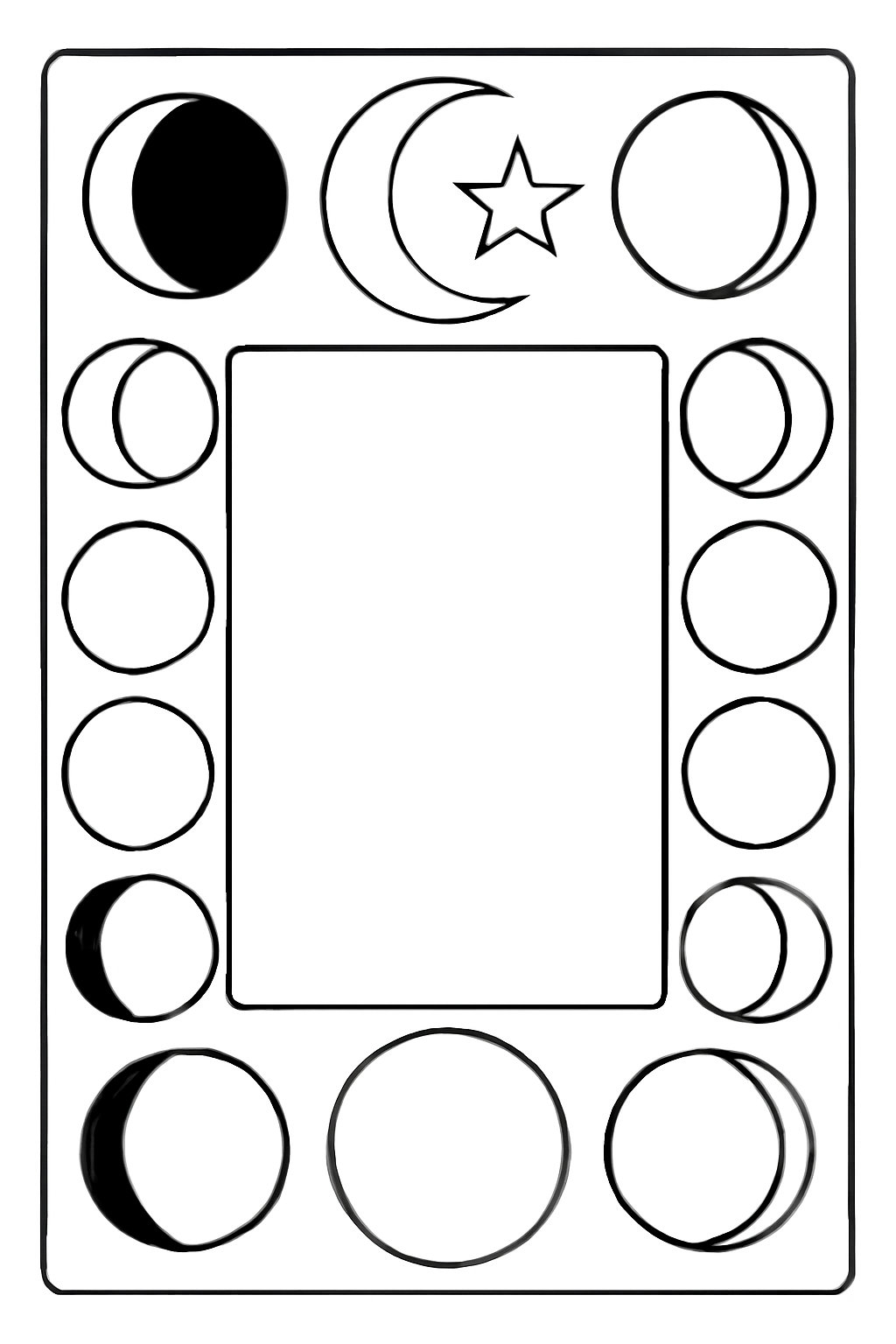 Free printable moon phases border design for the Islamic New Year coloring page for kids