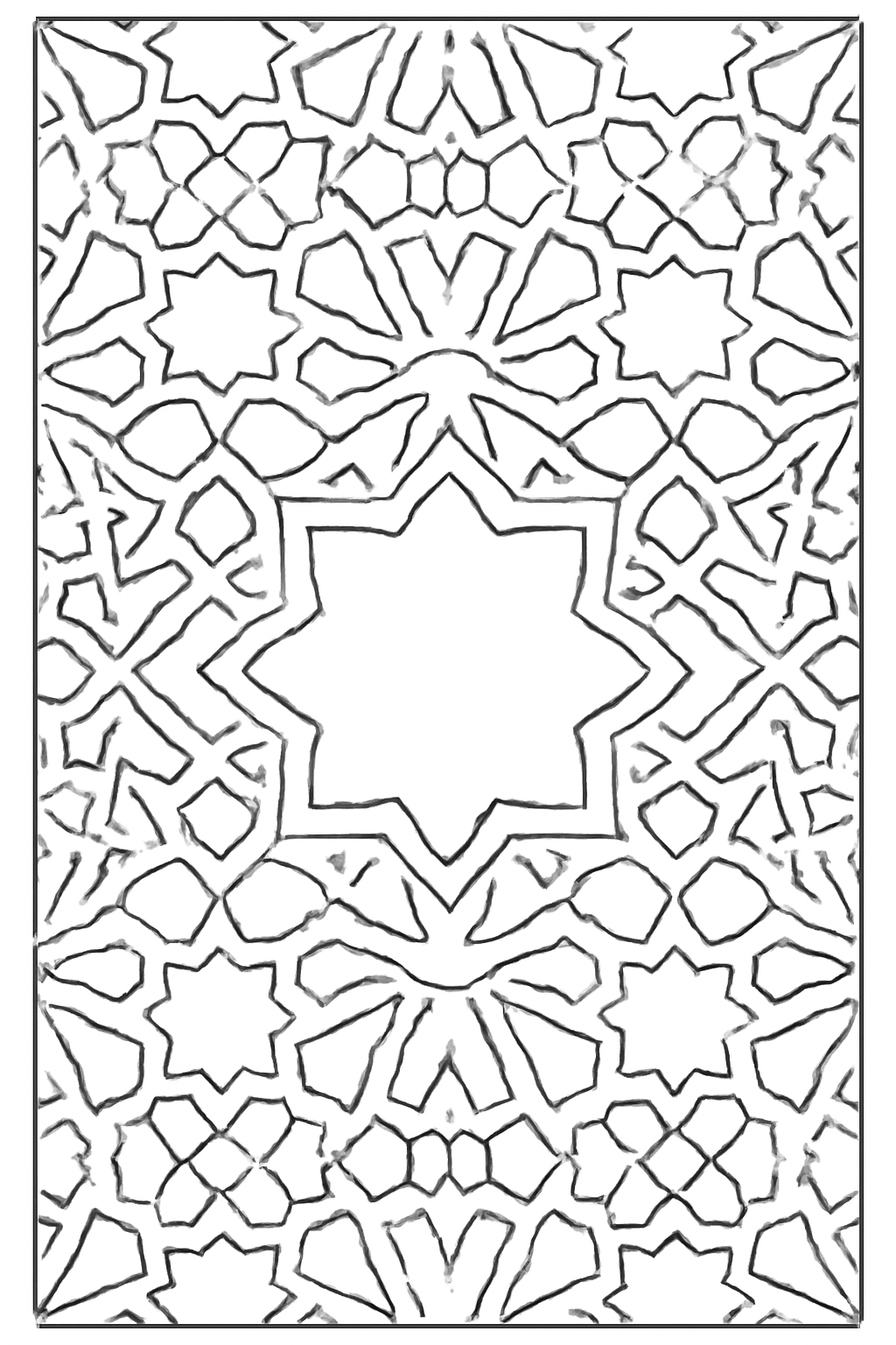 Free printable Islamic New Year pattern of eight-pointed stars coloring page for kids