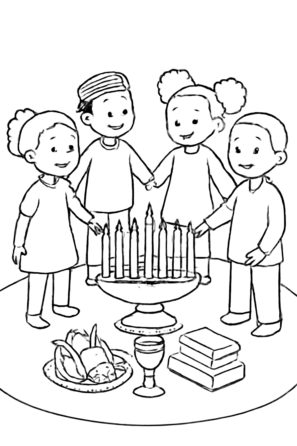 Free printable Kwanzaa celebration circle holding hands coloring page for kids