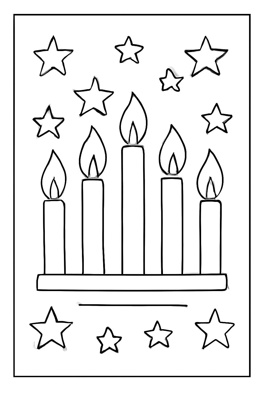 Free printable seven candles pattern with stars for Kwanzaa coloring page for kids
