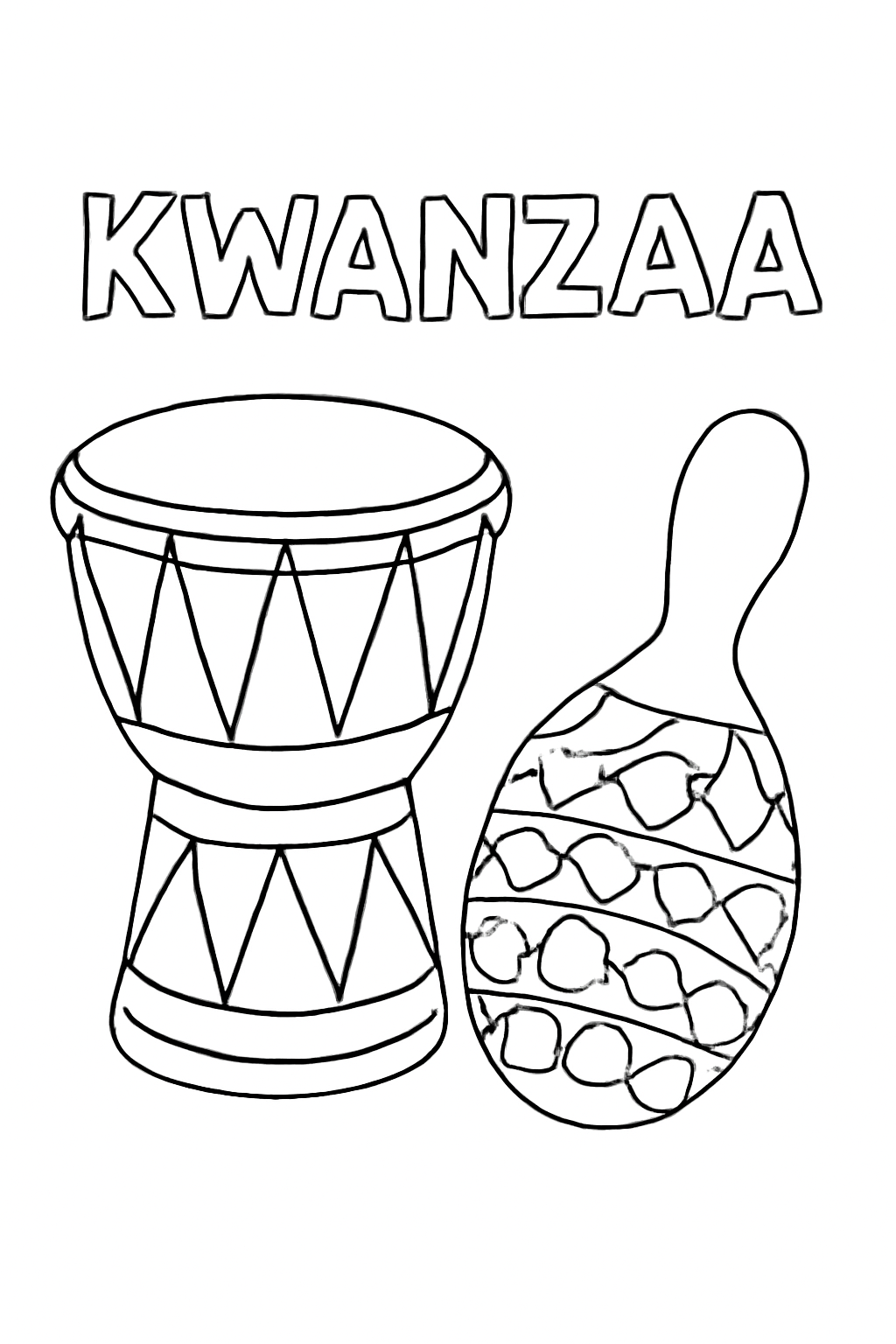 Free printable Kwanzaa drum and shaker instruments coloring page for kids