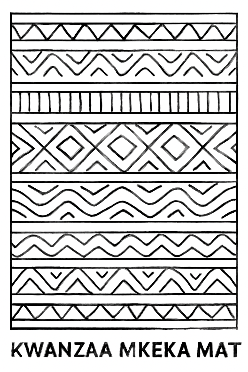 Free printable Kwanzaa mkeka mat woven with bold patterns coloring page for kids