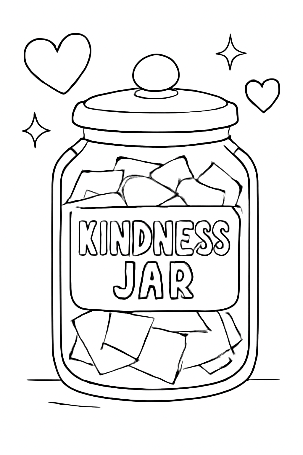 Free printable Lent kindness jar filled with folded notes coloring page for kids