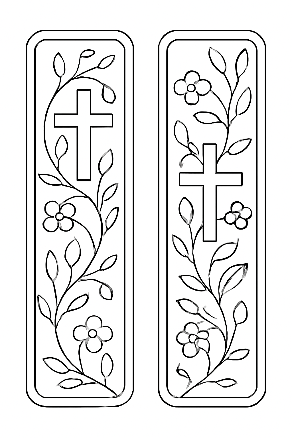 Free printable Lent bookmark patterns with crosses and spring vines coloring page for kids