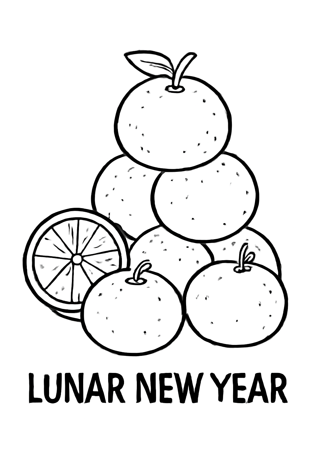Free printable oranges and tangerines stacked for Lunar New Year coloring page for kids