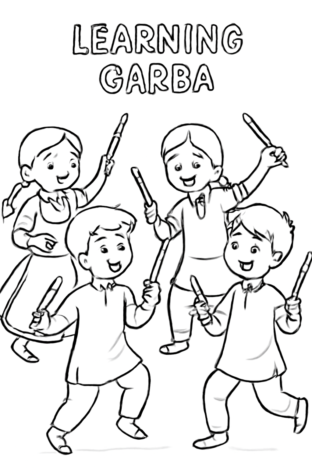 Free printable children learning garba steps for Navratri coloring page for kids