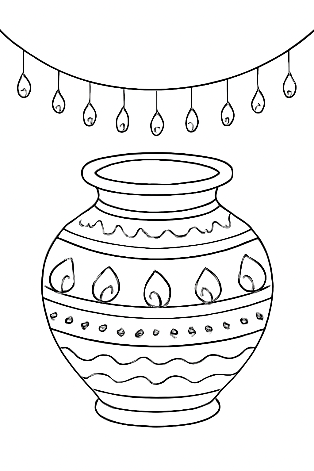 Free printable clay pot with little lights for Navratri garba coloring page for kids