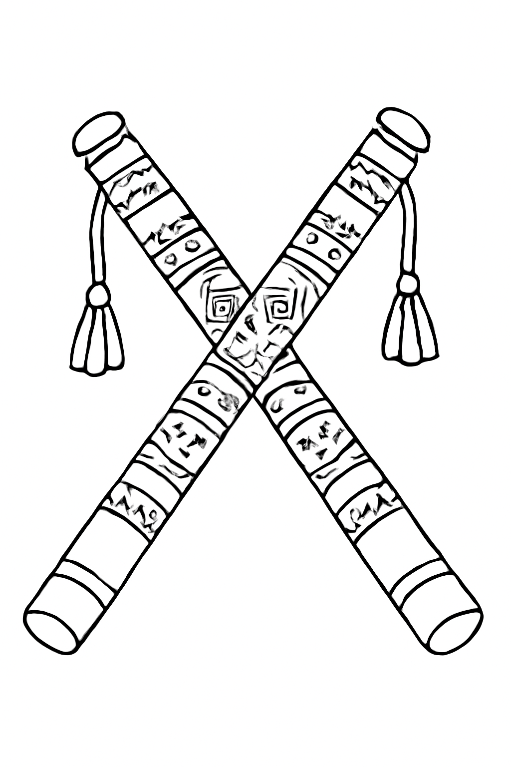 Free printable decorated dandiya sticks crossed for Navratri coloring page for kids