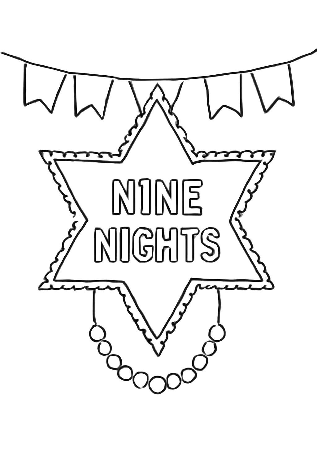 Free printable nine nights star banner for Navratri coloring page for kids