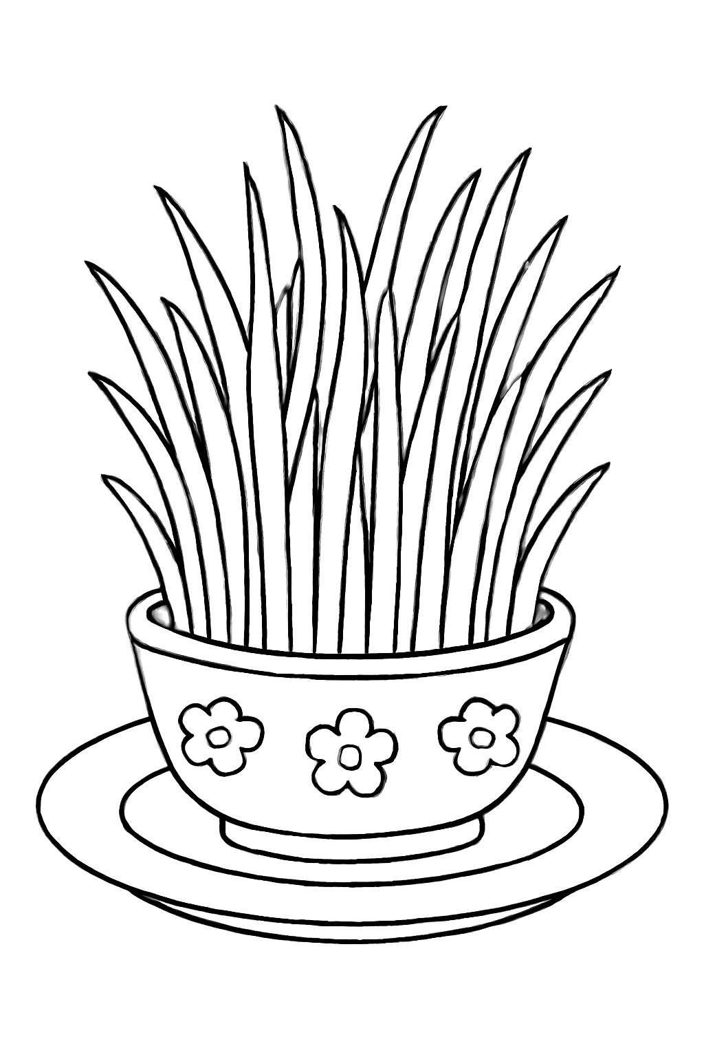 Free printable sprouting sabzeh wheat grass dish for Nowruz coloring page for kids
