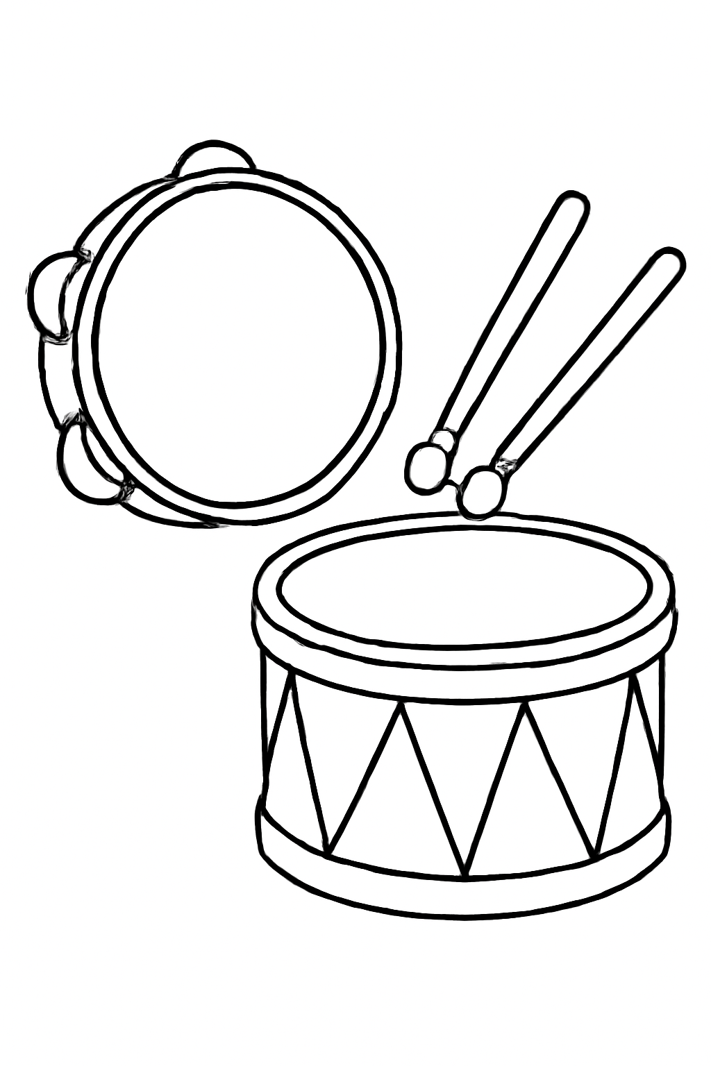 Free printable tambourine and drum for Nowruz music coloring page for kids